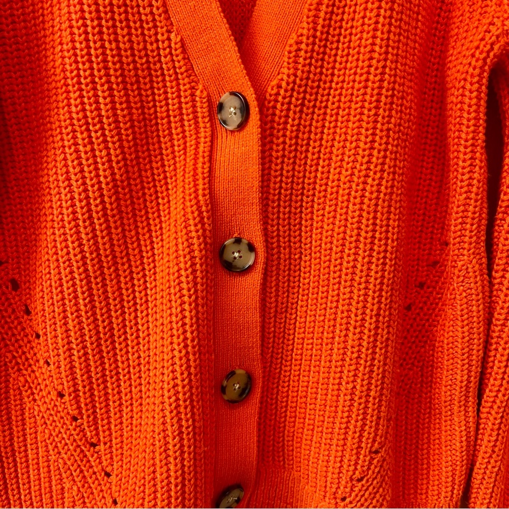 NWT Loft Button Up Knit Cardigan Sweater Orange Women’s Small - Picture 4 of 9